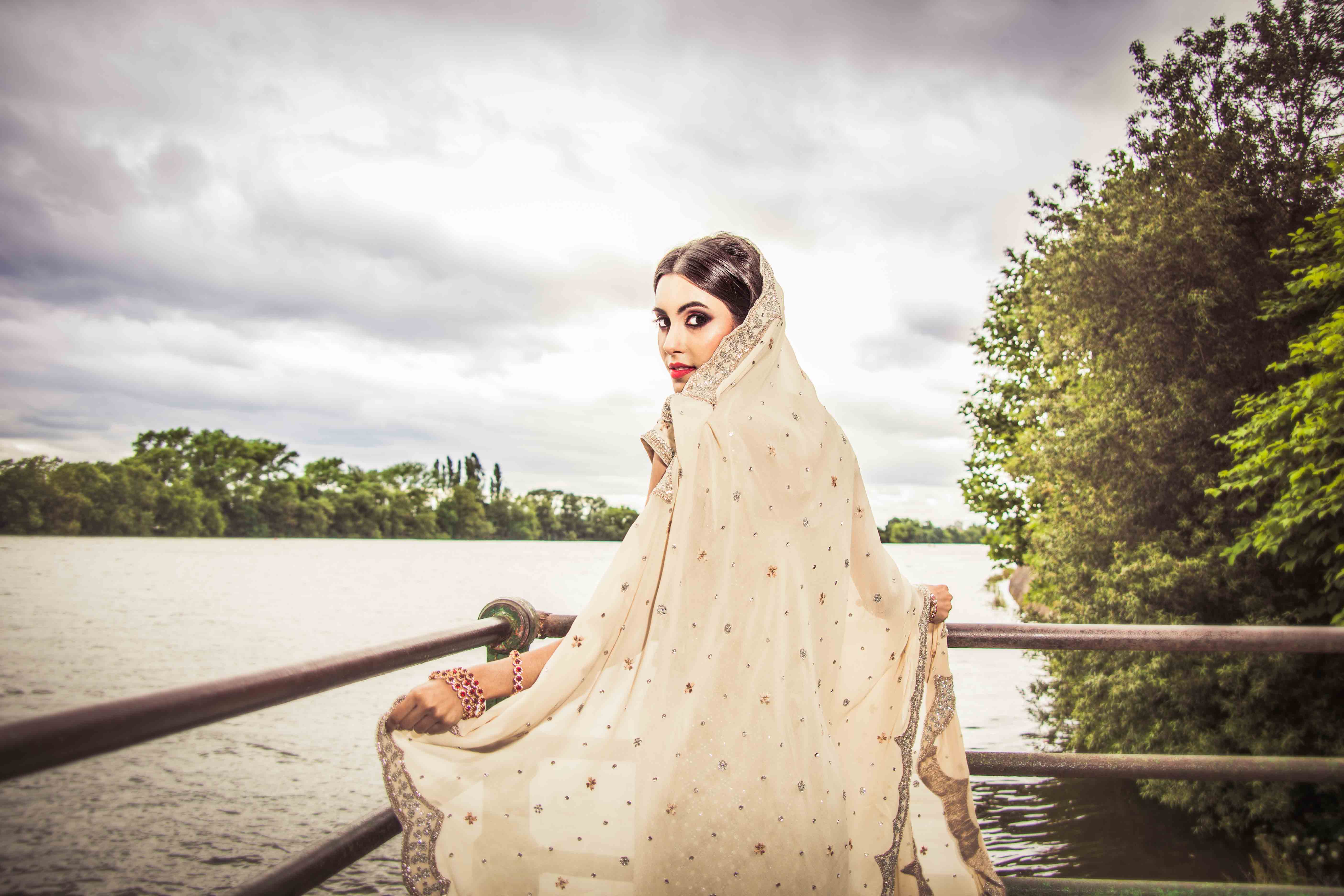 Bishops Park engagement photo and video filming day with a stylish Indian bride to be with Lehenga dress and groom to be in Bishops Park, Putney, Fulham, London