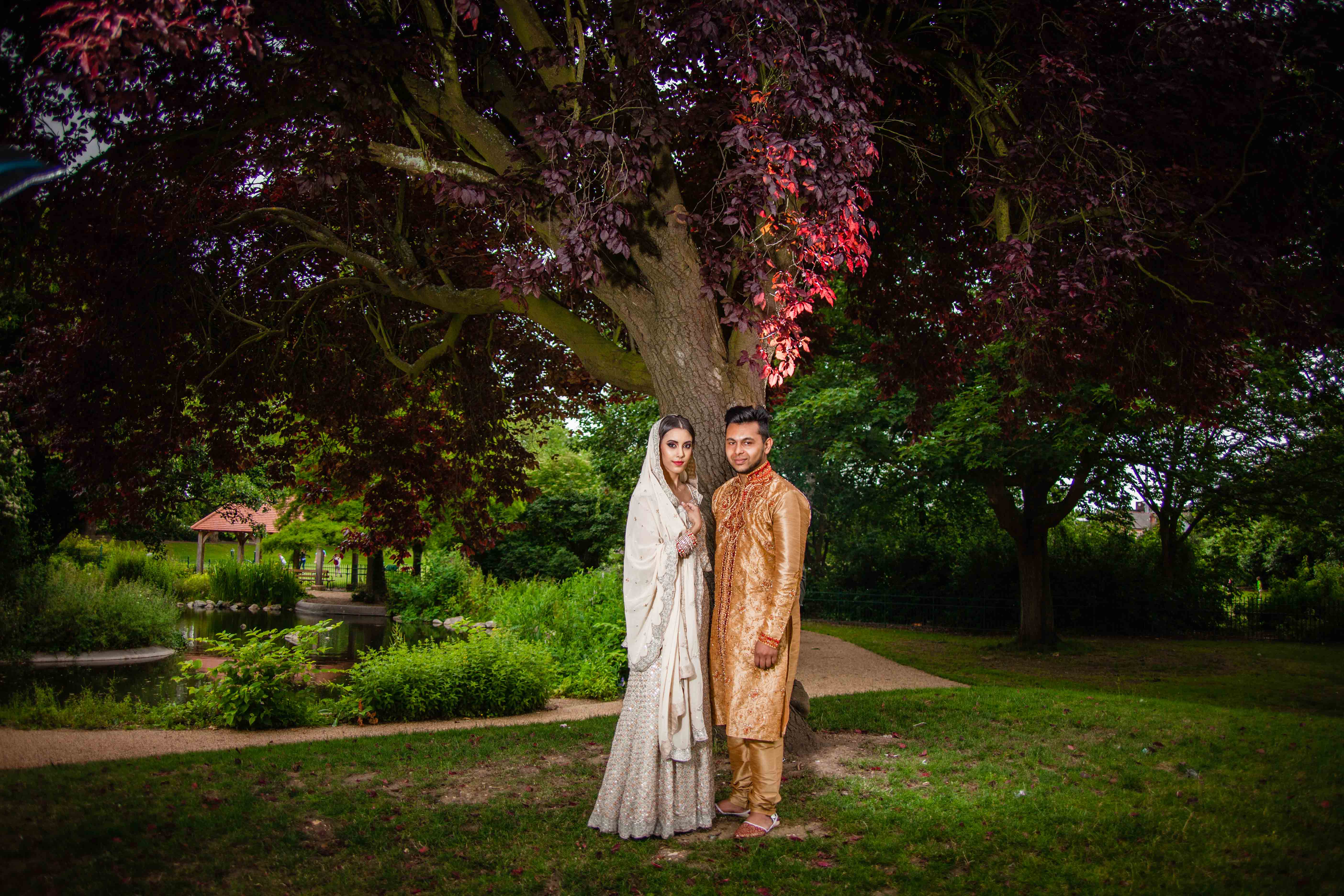 Bishops Park engagement photo and video filming day with a stylish Indian couple