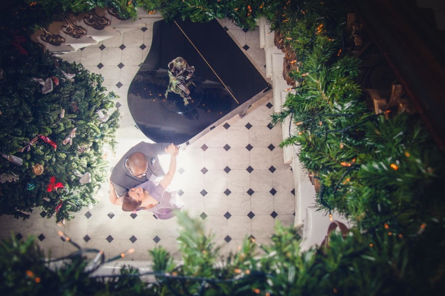 Beautiful interracial bride's and groom's wedding day first dance in Sky Garden, South Kensington