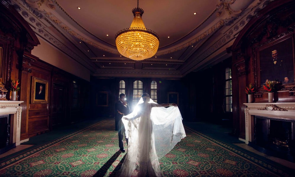 Fashion style wedding photoshoot in historic luxury room for Sri Lankan bride's and groom's wedding day in One Great George Street, Westminster, Central London