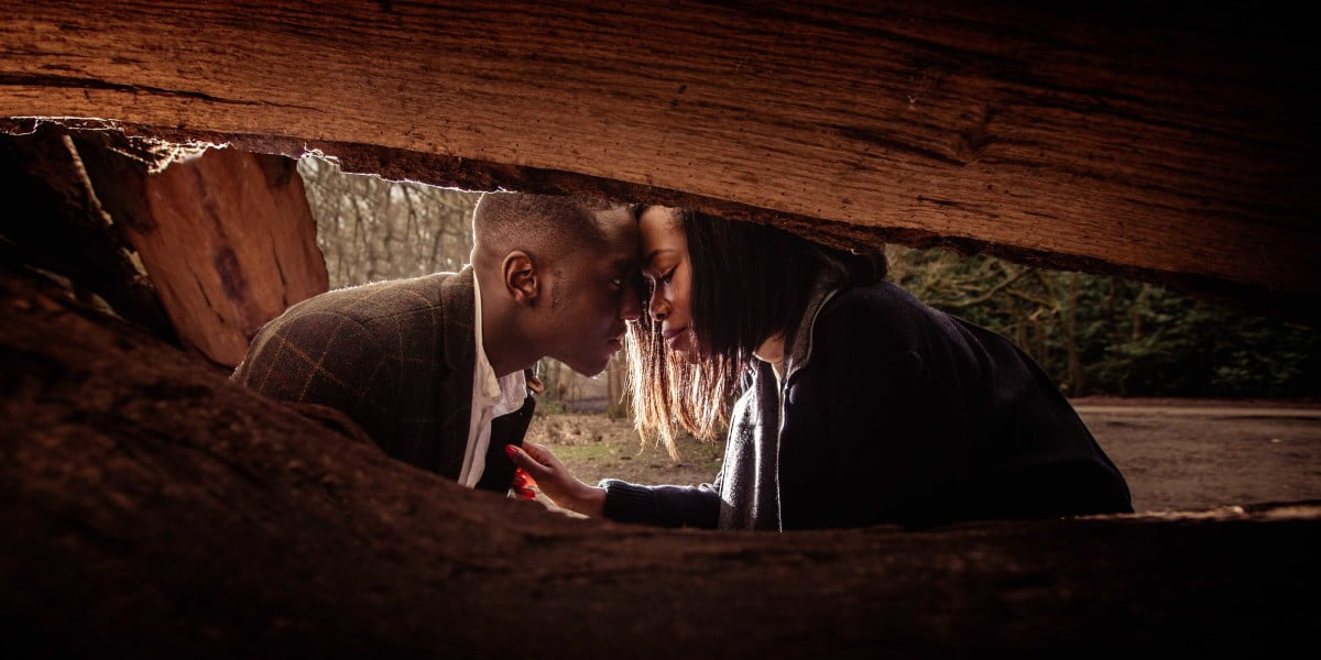 Engagement photography service for a stylish British Nigerian couple's romantic day in Hampstead Heath Park, London