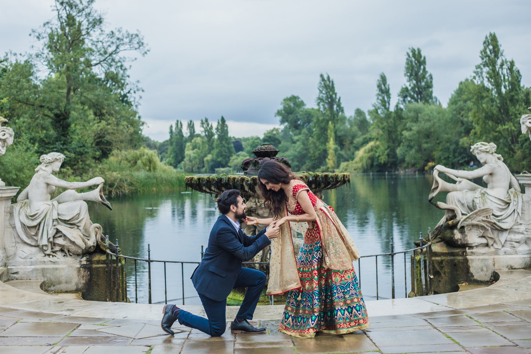 Wedding proposal photoshoot from stylish Indian groom to Indian bride in Hyde Park, London