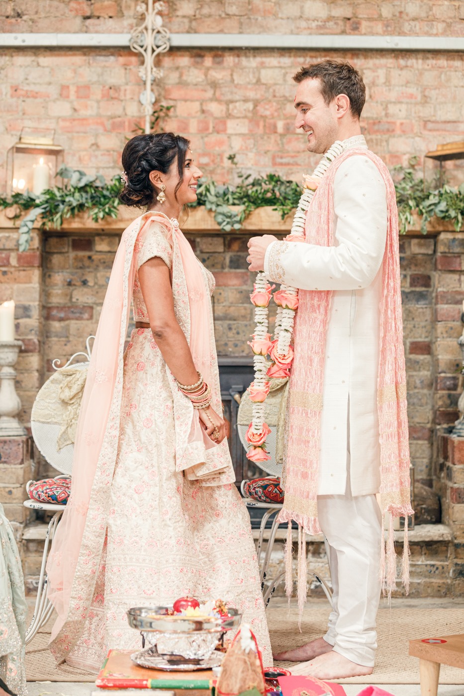 Wedding couple photoshoot for a stylish Sri Lankan bride and groom in historic luxury room at One Great George Street, Westminster, Central London
