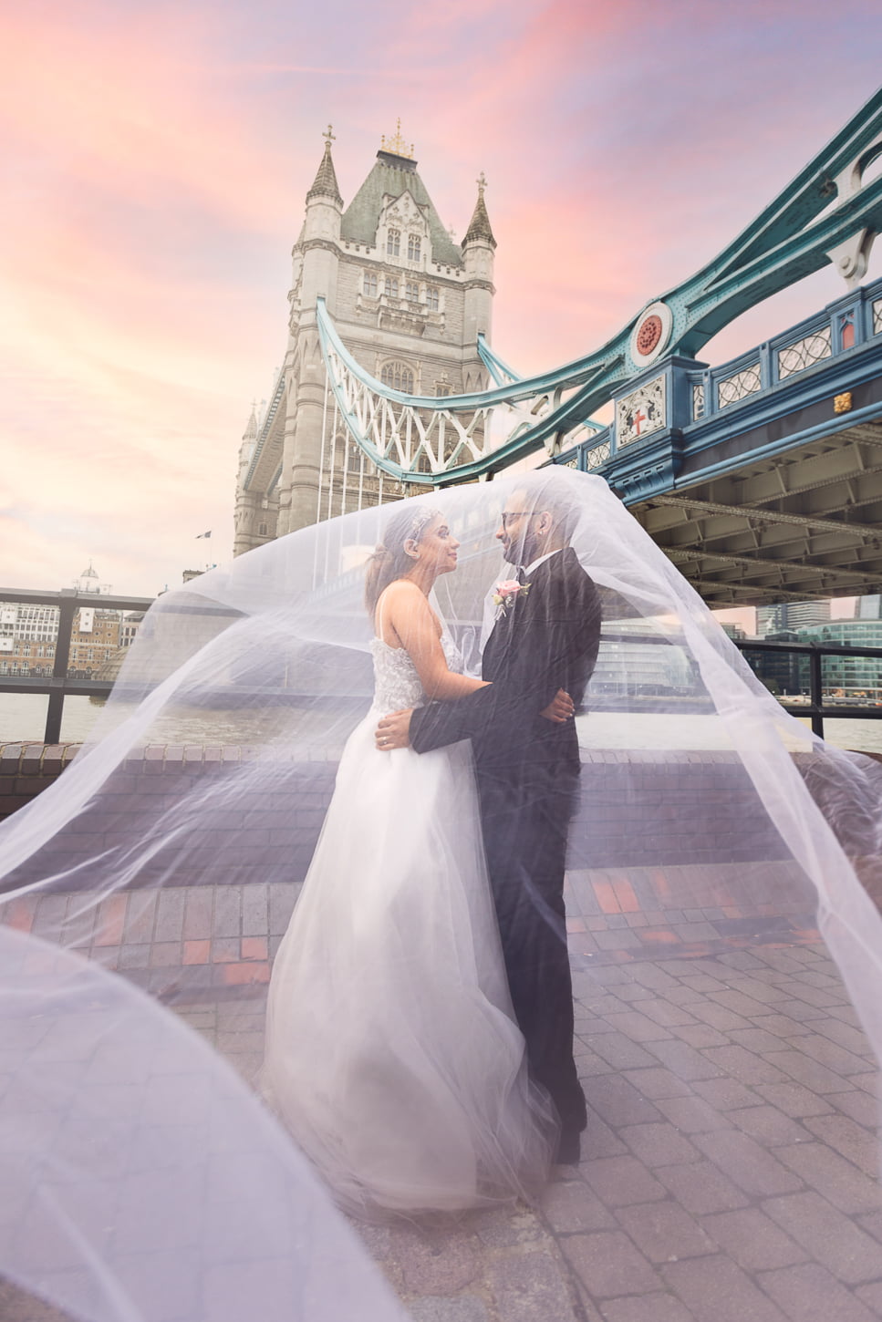 Indian Bride and Groom Wedding Day at Tower Bridge, central London, UK