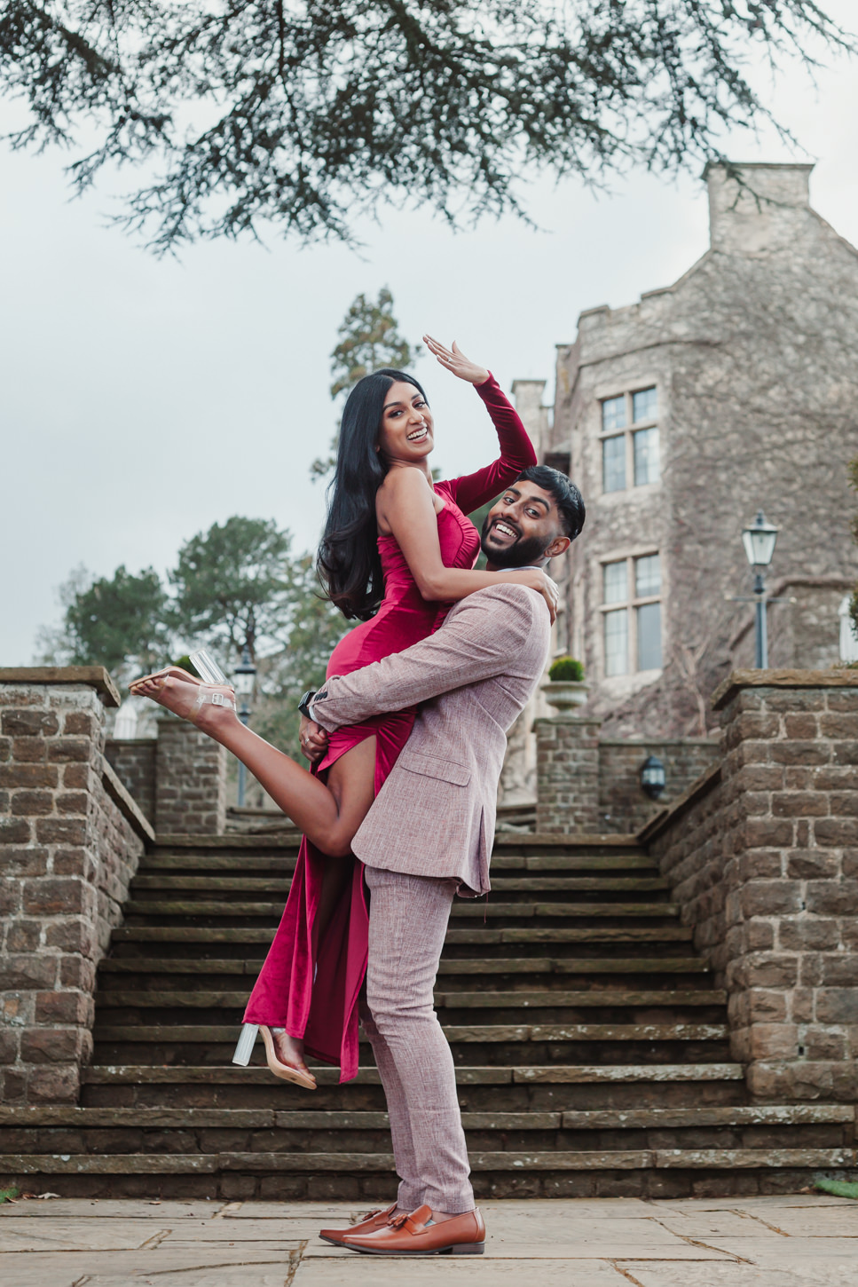 Walking with love during engagement photoshoot for Indian couple in Hyde Park, Kensington